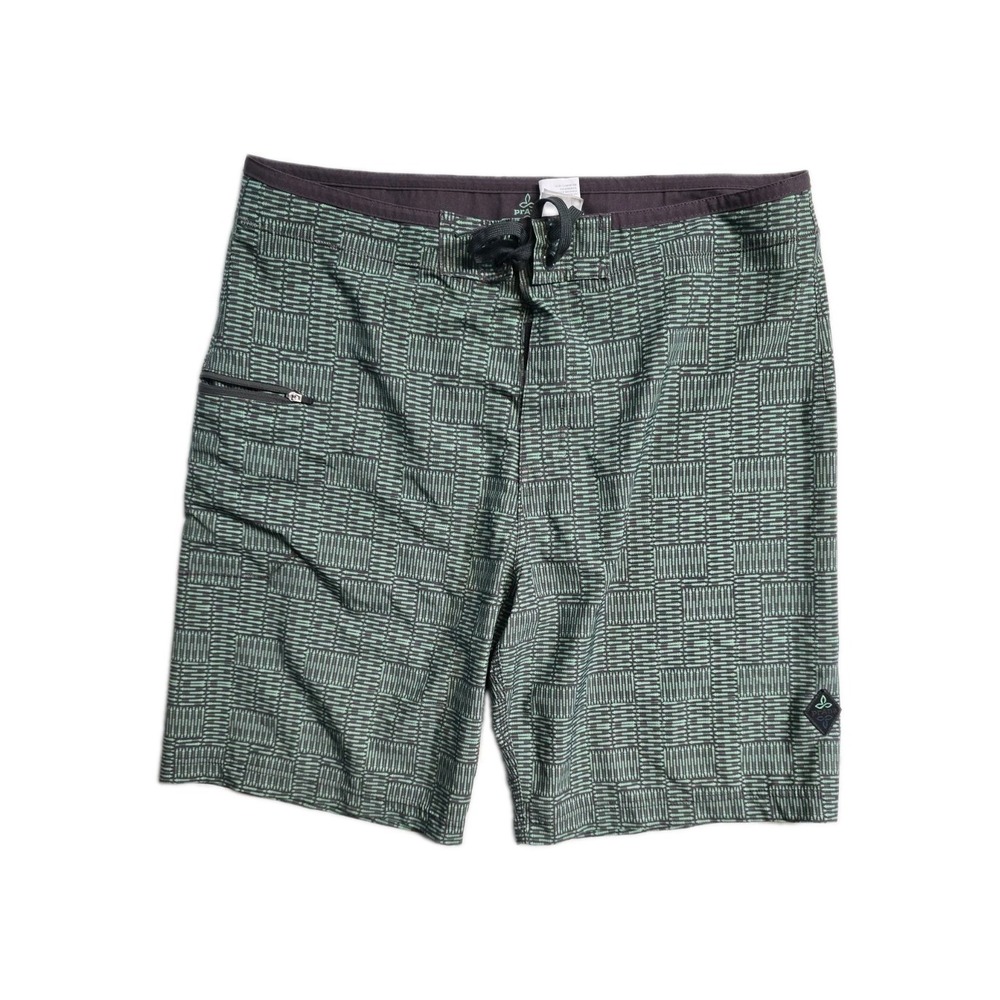 PrAna Board Shorts Men's 36 Green Geometric Surf Swim Beach Quick Dry